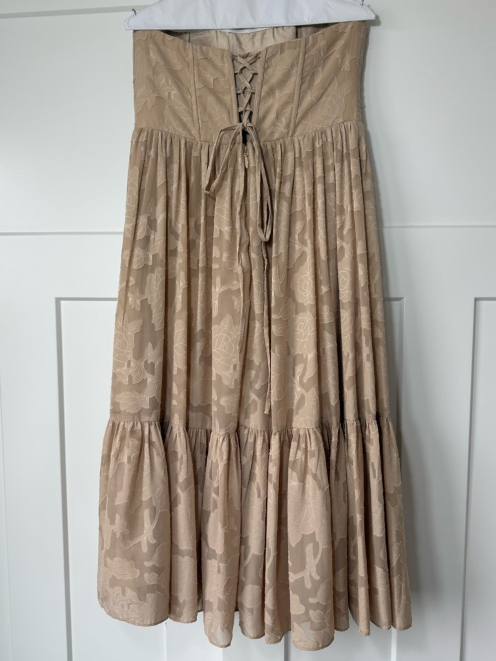 Azazie Floria Beige Strapless Dress with Corset Detailing - Picture 2 of 8